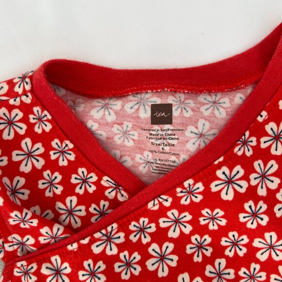 TEA Collection SORA Wrap Neck Fiery Red Floral Dress Girl Size 6 90s Long Sleeve - Picture 3 of 5
